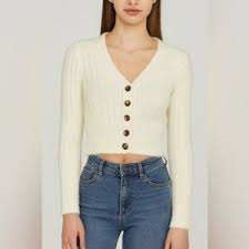 Urban Outfitters Womens Cream Fuzzy Ribbed Cropped Cardigan Sweater Small V-Neck
